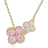 JUDAILY Gold Necklace for Women Birthstone Necklace for Women 14K Gold Plated Dainty Four Leaf Clover Cubic Zirconia Pendant Flower Necklace Gold Jewelry Gift for Women