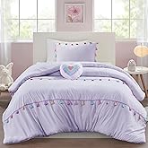 Intelligent Design Kids Twin Comforter Set, Fun Multi-Colors Tassel Comforter for Twin Size Bed, All Season Children Bedding Girls Bed Set 3 Piece, Matching Sham & Décor Pillow, Tessa, Twin, Lavender