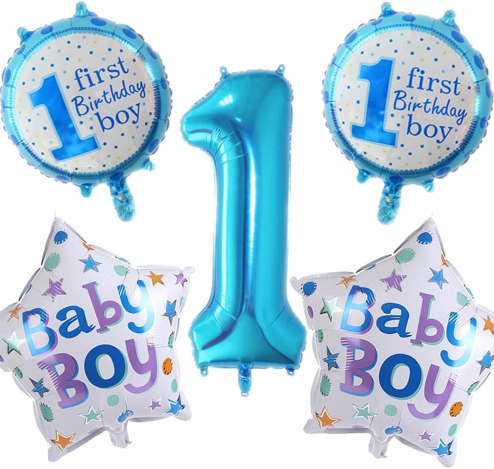Rzctukltd 5/25pcs 1st Birthday Age Number 1 Foil Helium Balloon Set Baby Shower Party (5pcs Blue Boy 1st Balloons Set)