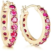 Moissanite/Sapphire/Ruby/Emerald Novelty Setting Earrings 20mm Small Chunky Hoops for Women, Solid 925 Sterling Silver with Gold Plated, Hypoallergenic Huggie Earrings, Anniversary Birthday Valentines Jewelry