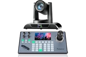 Tenveo PTZ Camera and Controller - 20X AI Humanoid & Face Auto-Tracking PTZ Camera with HDMI/USB3.0/LAN(PoE) and PTZ Controller Joystick Keyboard Bundle/Kits for Church Worship Service Live Streaming
