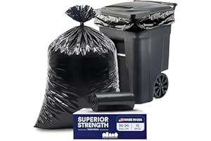 Plasticplace 95-96 Gallon Heavy Duty Black Trash Bags - Contractor Grade, Extra Large Garbage Bags for Construction & Outdoor Trash Cans, 1.2 Mil Thick, 61” x 68” (15 Count Roll)