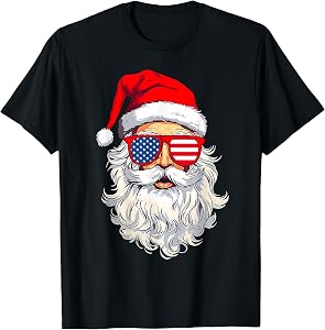 Santa Claus Patriotic USA Sunglasses Christmas in July Santa T-Shirt