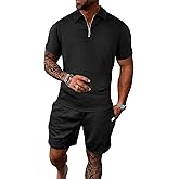 PLEPAN Men's 2 Piece Short Sets Summer Track Suits Casual Beach Outfits 1/4 Zip Golf Polo Shirts with Lightweight 8" Shorts