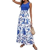 Sherosa Women's Summer Sleeveless Boho Floral Maxi Dresses Chevron Striped Casual Tank Flowy Long Sundress Beach Vacation