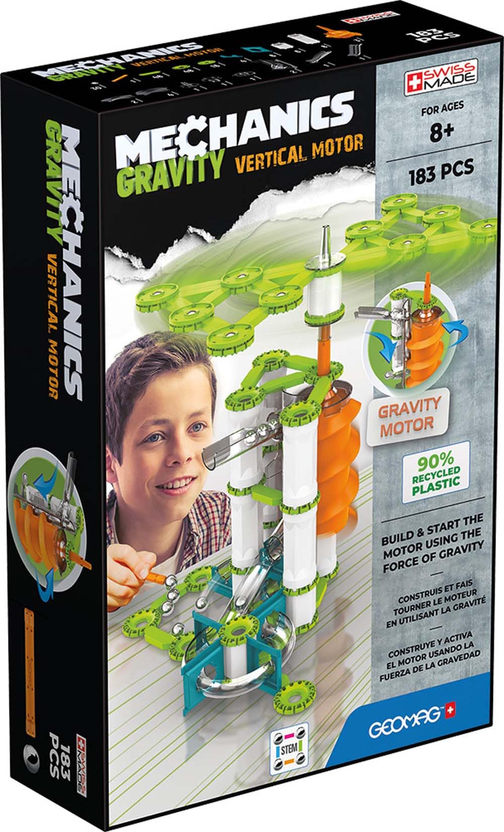 Geomag - Mechanics Gravity Vertical Motor - Educational and Creative Game for Children - Magnetic Building Blocks, Vertical Motors with Magnetic Blocks, Recycled Plastic - Set of 183 Pieces