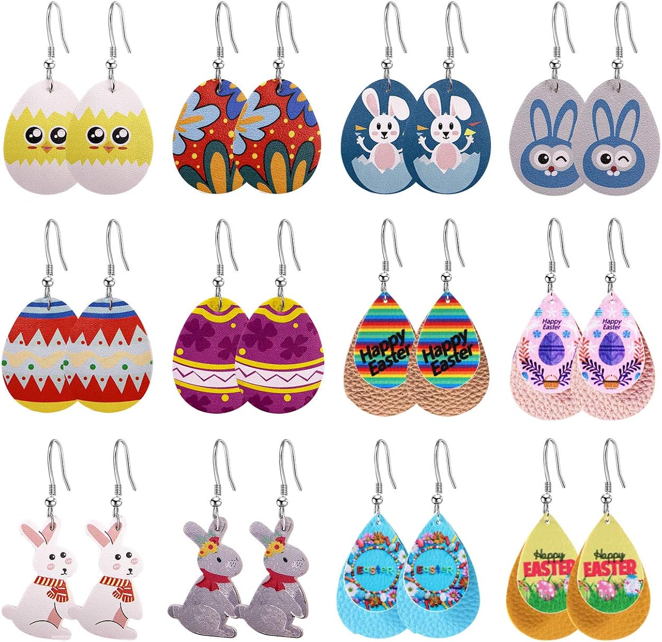 Easter Egg Print Drop Earrings Set Easter Day Gift Lightweight Teardrop