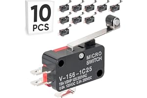 10-Pack Micro Limit Switch with Medium Hinge Roller Lever, Momentary Snap-in Micro Switch, 16A 125/250V AC, 12V DC SPDT 3Pin 