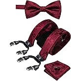 YOHOWA Men's Solid Paisley Suspenders Bowtie Set 6 Strong Clips Adjustable Y-Back Woven Brace Formal Wedding Party Tuxedo