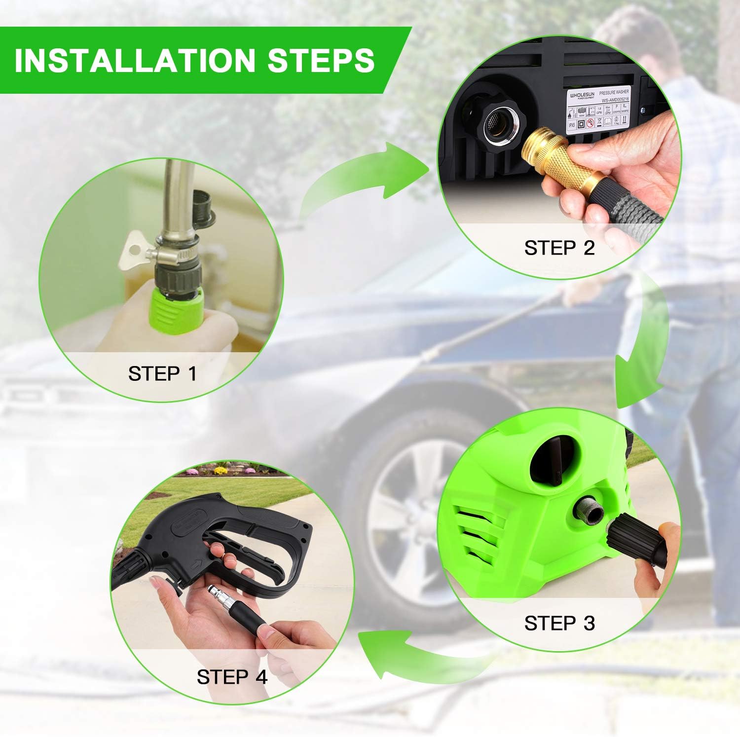 WHOLESUN 3000PSI Electric Pressure Washer 2.4GPM 1600W Power Washer with Hose Reel and Brush Green : Garden & Outdoor