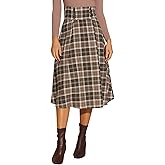 Allegra K Vintage Plaid Skirt for Women's High Elastic Waist Fall Winter A-Line Tartan Midi Skirt