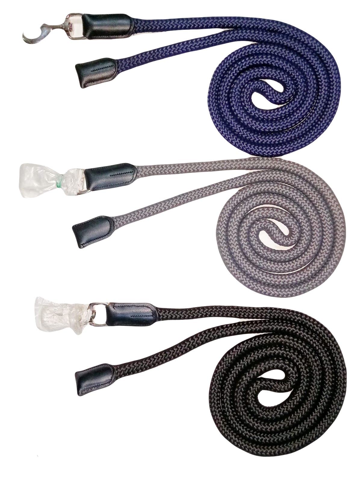 Luxury Horse Lead Rope for headcollars with Leather 18 mm thick (Navy)