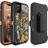 Fastsun Defender Case Designed for iPhone 12, Protective Defender Shockproof Hybrid Case Dual Layer Design Hard Cover Compatible with iPhone 12 6.1" (Clip+Camo Orange)