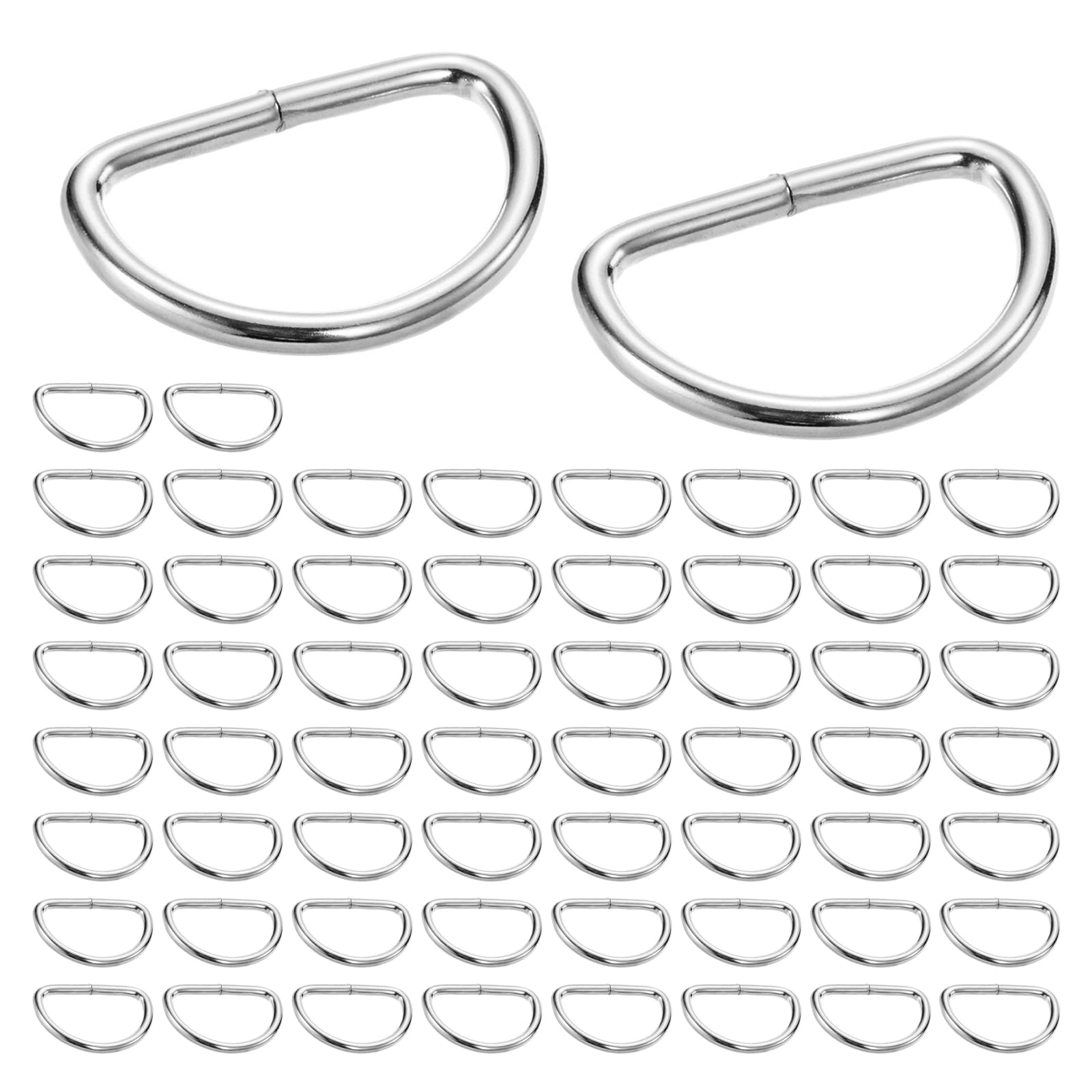 Rjayaa D Rings for Bag 25mm, 60 Pcs Metal D Rings Heavy Duty Silver D Shape Ring Buckles for Bags Handbag Backpack Strap Belt Hardware