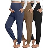 Oakgarden 3 Pack Women's Maternity Pants Over The Belly Pregnancy Joggers Stretchy Loose Lounge Sweatpants with Pockets
