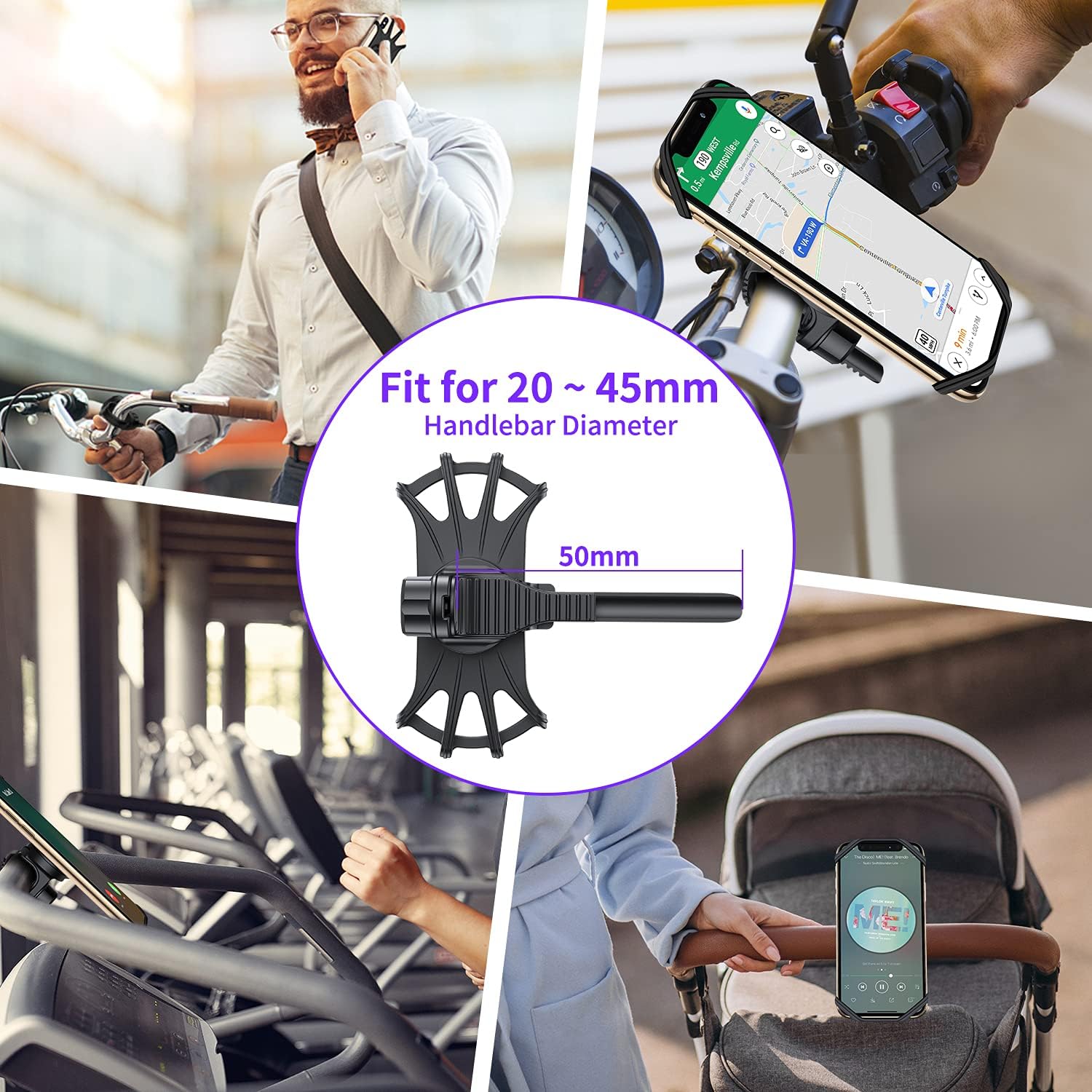 Bike Phone Mount, VUP [Detachable] Silicone Phone Holder for Bicycle, 360° Rotatable, Universal Motorcycle Phone Mount for iPhone 12, 12 Pro, Mini, 12 Pro Max, Fit for 4.0-6.7 inch Cellphones