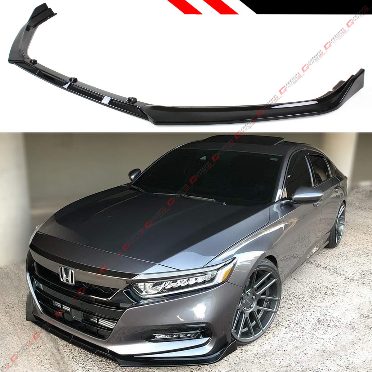 Glossy Black Front Bumper Lip Splitter Kit 3pc For 2018-2020 Honda Accord 10th Gen