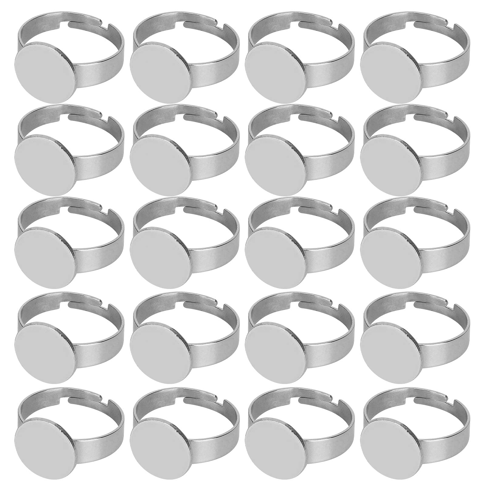 CHICIRIS Ring Base, Finger Ring Bases, Stainless Steel Adjustable Flat Ring Base, Round Finger Ring Trays for Buttons DIY Jewelry Making Bead