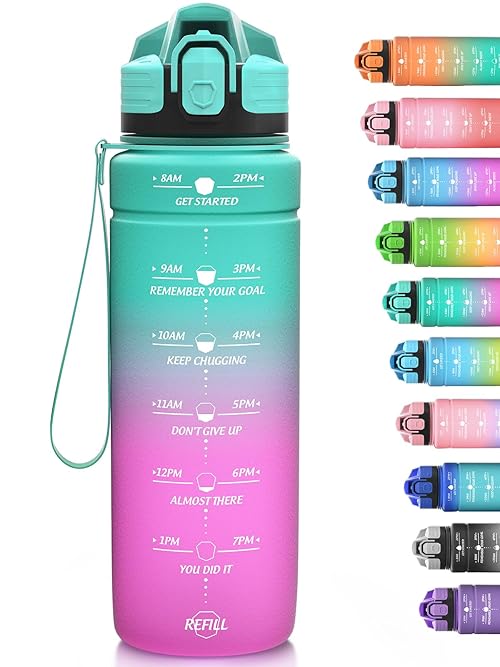 Niggeey 500ml & 700ml & 1000ml Motivational Water Bottle with Time Marker, Sports Water Bottles, Leak Proof BPA Free Tritan Drink Bottle for Kids, Men, Women, Running, Cycling, School, Gym and Sport