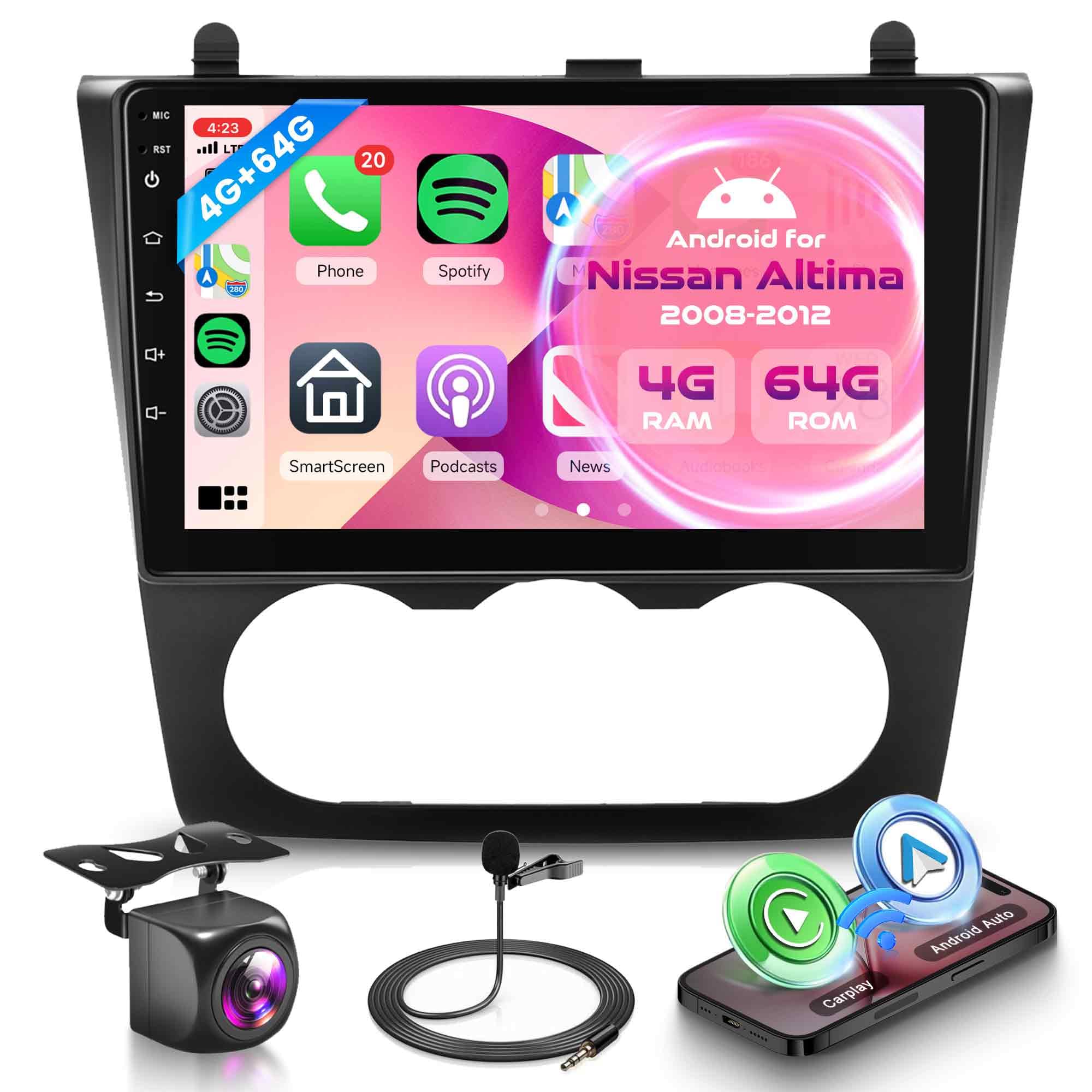Photo 1 of Orderich 4G+64G Car Radio for Nissan Altima 2008 2009 2010 2011 2012 with Wireless CarPlay Android Auto, 9 Inch Touchscreen Android Car Stereo with GPS Navi WiFi SWC Bluetooth FM RDS EQ Backup CameraLPNPMEY2146302
