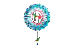 BUARO8AGA Wind Spinners Hanging, 12 Inches 3D Kinetic Hummingbird Wind Spinner for Yard and Garden Decor Stainless Steel Indoor Outdoor Decor Laser Cut Art Garden Metal Wind Sculptures & Spinners Decorations