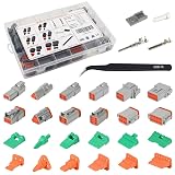 Twippo Deutsch Connector Kit 20 Sets, 2/3/4/6/8/12 Pin DT Connector Kit, Automotive Waterproof Wire Connectors, Electrical Connectors Kit with 16# Stamped Contacts for Car, RV, Truck Wiring 22-16AWG
