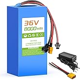 VATOSO 36V Lithium Battery Pack 8Ah/10Ah, Built-in 25A BMS, XT60 SM Connector, w/ 2A Charger, for 100W-600W DIY Projects (36V 8Ah)