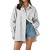 AKEWEI Button Down Shirts for Women Long Sleeve Collared Work Blouse Fashion Oversized Office Shirts with Pocket