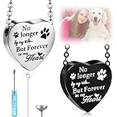 Yinkin 2 Pcs Pet Cremation Jewelry for Ashes Urn Necklace with Paw Print Heart, Pet Dog Necklace Stainless Steel Pendant Black and Silver Urn Locket with Funnel Kit for Dog Cat Ashes (Retro)