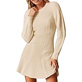 Saodimallsu Womens Long Sleeve Mini Sweater Dress Bodycon A Line Crew Neck Cable Knit Fall Trendy Short Dresses