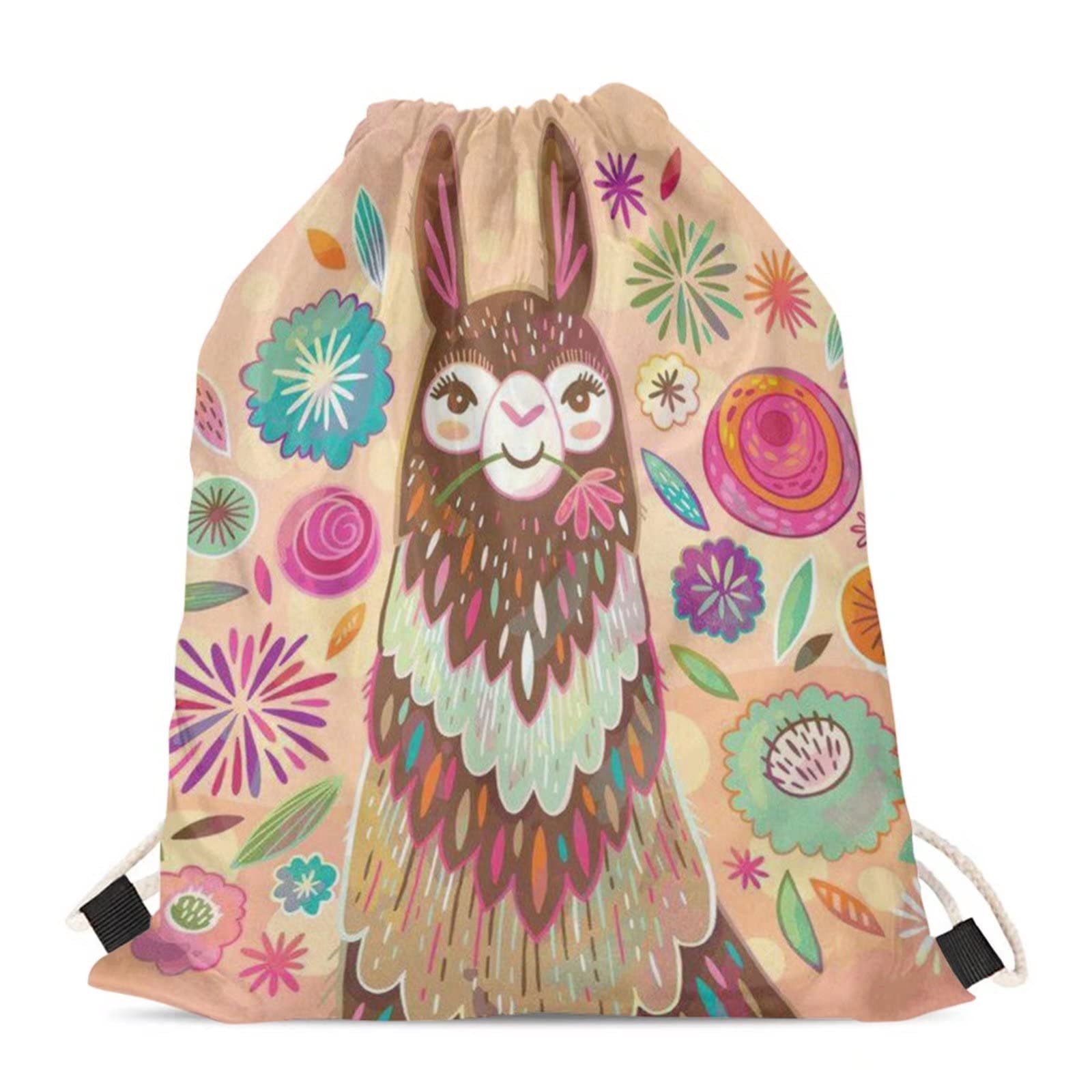HUIACONG Llama Swimming Bags for Girls Pe Bags Kids Sports Drawstring Backpack Gym Sack Childrens String Swim Travel Beach School Bag