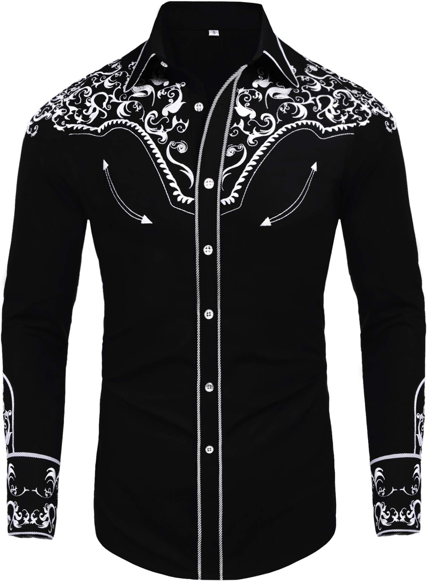 Daupanzees Men's Long Sleeve Embroidered Shirts Slim Fit Casual Button Down Shirt