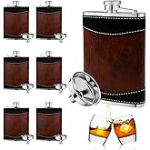 6 Pcs 8 oz Leather Hip Flasks for Liquor for Men Leak Proof Stainless Steel Drinking Flasks Bulk Soft Wrap Whiskey Flask with Funnel for Wedding Bridesmaid Christmas Gifts, Leather Brown
