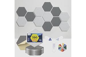 Dexmoko Self-Adhesive Acoustic Panels [390 lbs/yd³ Ultra-High Density], 2nd Generation Sound Absorbing Panel, Professional Level Sound Panel, Polyester Soundproof Foam [Size L, MoonGrey & SilverGrey]