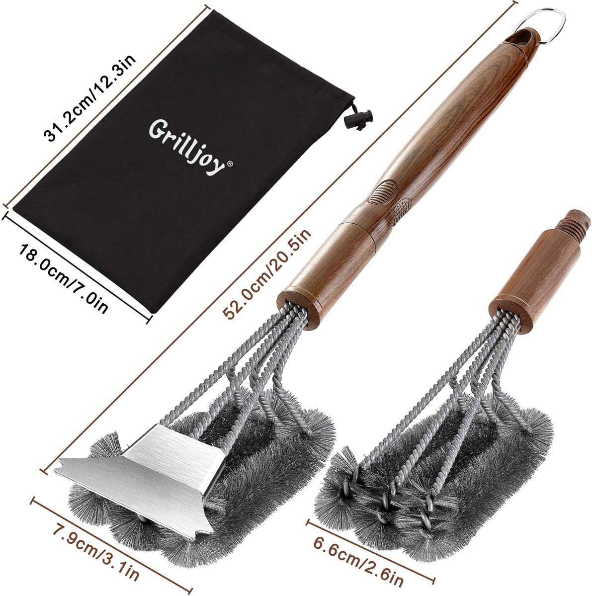 grilljoy 4PC Heavy Duty Grill Brush and Scraper with Carrying Bag - Exclusive Grill Cleaning Kit with Extra BBQ Wire Brush Head - Perfect BBQ Brush for Gas Grill Cleaning for Men Gift: Home & Kitchen
