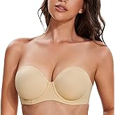 Deyllo Women's 3/4 Cup Underwire Strapless Anti-Slip Bra Push Up Bra Lightly Lined Cups