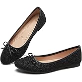 Womens Black Ballet Flats Shoes,Point Toe Shoes Comfortable Dressy,Slip On Casual Flats with Bow for Women