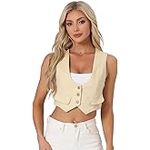 Allegra K Women's Denim Vest Vintage Button Up Sleeveless Crop Jean Vest Waistcoat