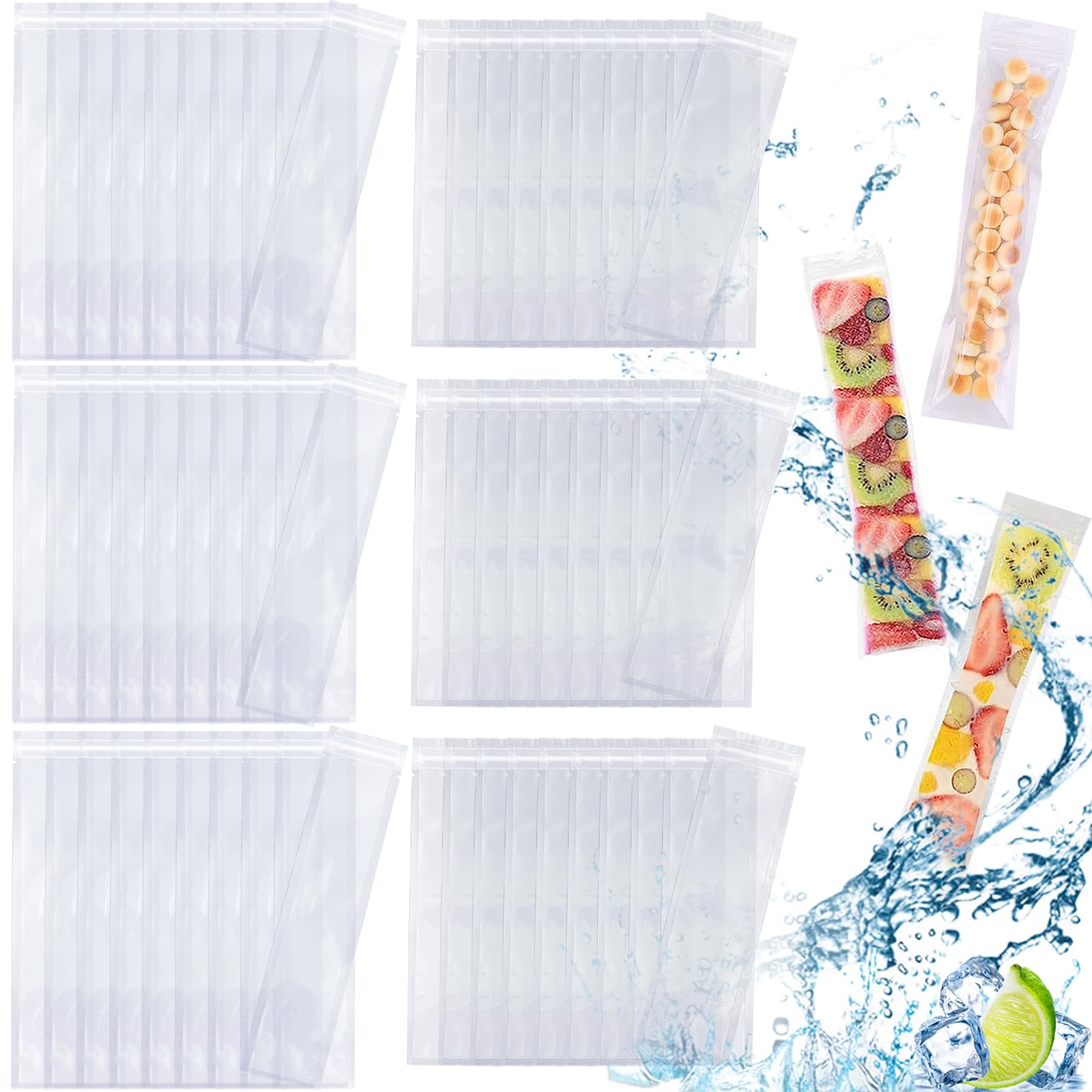 DKDDSSS 60PCS Ice Pop Moulds, Reusable Ice Pop Bags with Zip Seals for Healthy Snacks, Juice, Yogurt, Tea, or Coffee