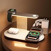 GUSGU 3 in 1 Charging Station for MagSafe Wireless Charger with Three-Level Night Light, 15W Max Fast Charging for iPhone 17/16/15/14/13/, Apple Watch Series 2-11/SE 3/ Ultra 3, AirPods Pro 3-Gray