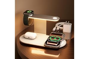GUSGU 3 in 1 Charging Station for MagSafe Wireless Charger with Three-Level Night Light, 15W Max Fast Charging for iPhone 17/16/15/14/13/, Apple Watch Series 2-11/SE 3/ Ultra 3, AirPods Pro 3-Gray