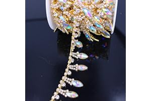 GENERIES Phicmanlo 1 Yard Crystal Rhinestone Trim Chain Handmade Bridal Trimming Belt AB Stone Applique DIY Jewelry for Women Dress Embellishment (Gold Ab)