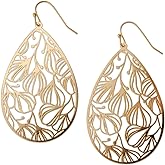 Teardrop Dangle Earrings for Women - Gold, Rose, or Silver Tone Delicate Lightweight Filigree Statement Earrings