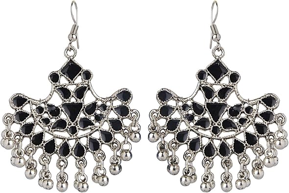 Efulgenz Boho Vintage Antique Ethnic Gypsy Tribal Indian Oxidized Silver Lotus Dangle Earrings Jewelry