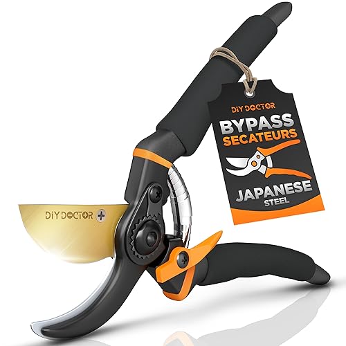 DIY Doctor Ultra Sharp Heavy Duty Bypass Garden Secateurs with SK-5 Carbon Steel Blade & Teflon Coating – Garden Shears, Pruning Shears, Garden Scissors, Secateurs & Pruning Scissors - Black