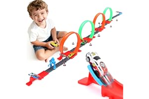 Kiapeak Slot Car Race Track Sets with 4 x 360° Loops & 3 High-Speed Cars,Car Race Track Sets for Kids 3-5 4-8 8-12, Racing Ga