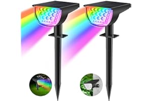 JIORRIO Solar Spotlights Outdoor, RGB Color Changing Solar Landscape Spotlights, IP68 Solar Lights Outdoor Waterproof, Auto ON/Off Solar Spot Lights Outdoor for Pathway, Yard, Garden, 2 Pack