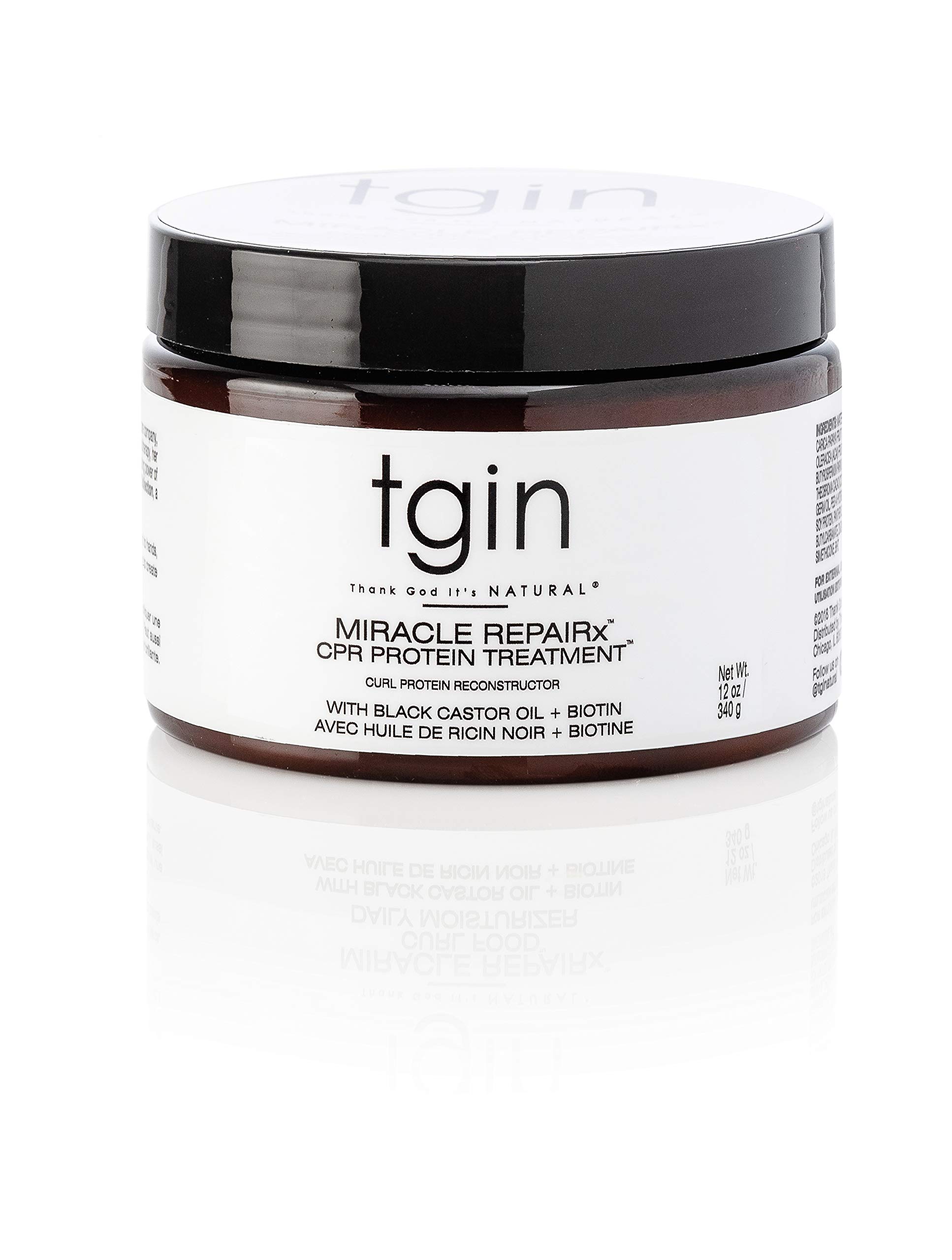 tgin Miracle RepaiRx Curl Protein Reconstructor for Curly, Coily, and Wavy Hair, with Biotin and Black Castor Oil, Nourishes and Restores Damaged, Color-Treated Hair, 12 oz