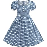 IWEMEK Kids Girls 50s Vintage Dress Retro 1950s 50's Style Swing Dress A line Tea Party Audrey Hepburn Rockabilly Dresses