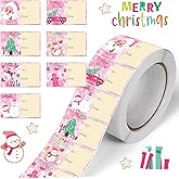 420 Pcs Christmas Name Tag Stickers Holiday Self Adhesive Pink Name Tags Merry Christmas Labels for Xmas Presents Wrapping Decoration